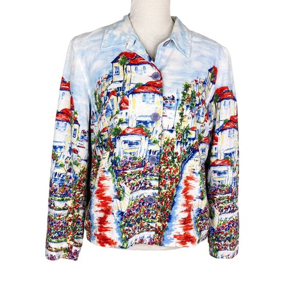 Coldwater Creek Jacket PL Large Petite Watercolor Blazer Linen Blend - Picture 1 of 9